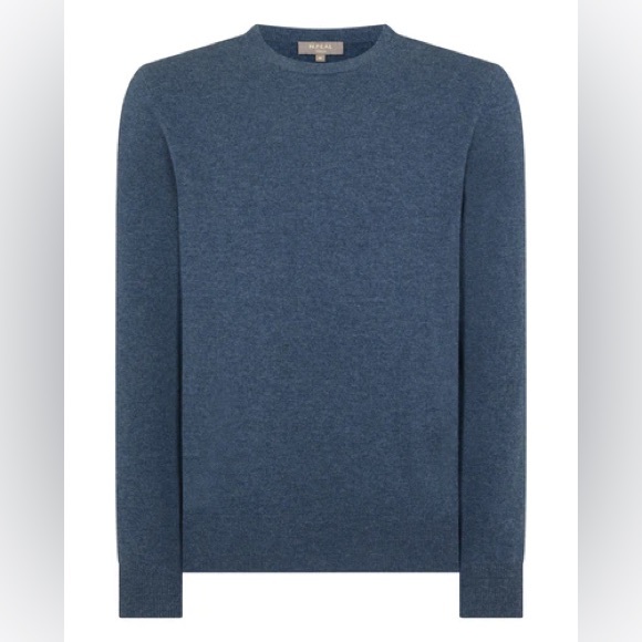 NWT N.Peal Oxford Round Neck Cashmere Sweater in Faded Indigo
